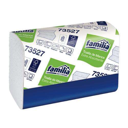 Toalla de Manos Doblada en Z, blanca hoja triple 150 Hojas x fajo Familia Institucional
